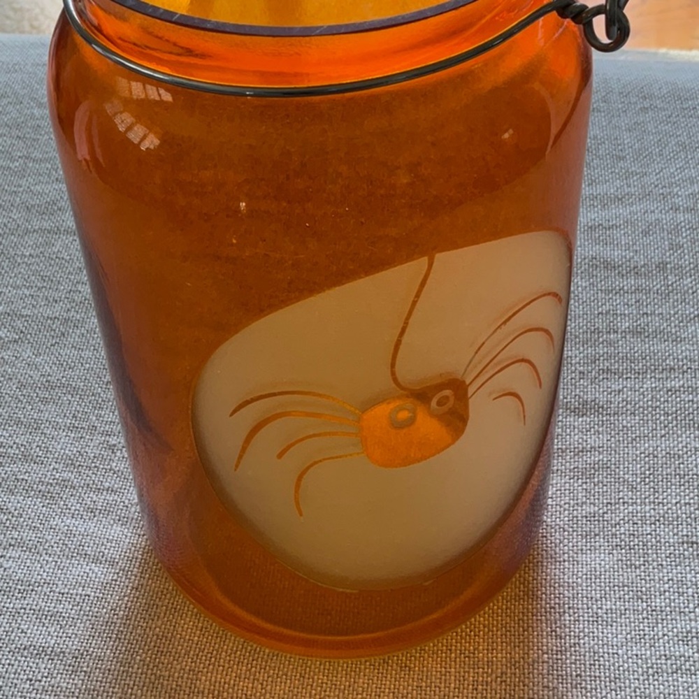 Orange Glass Jar with Spider Design
